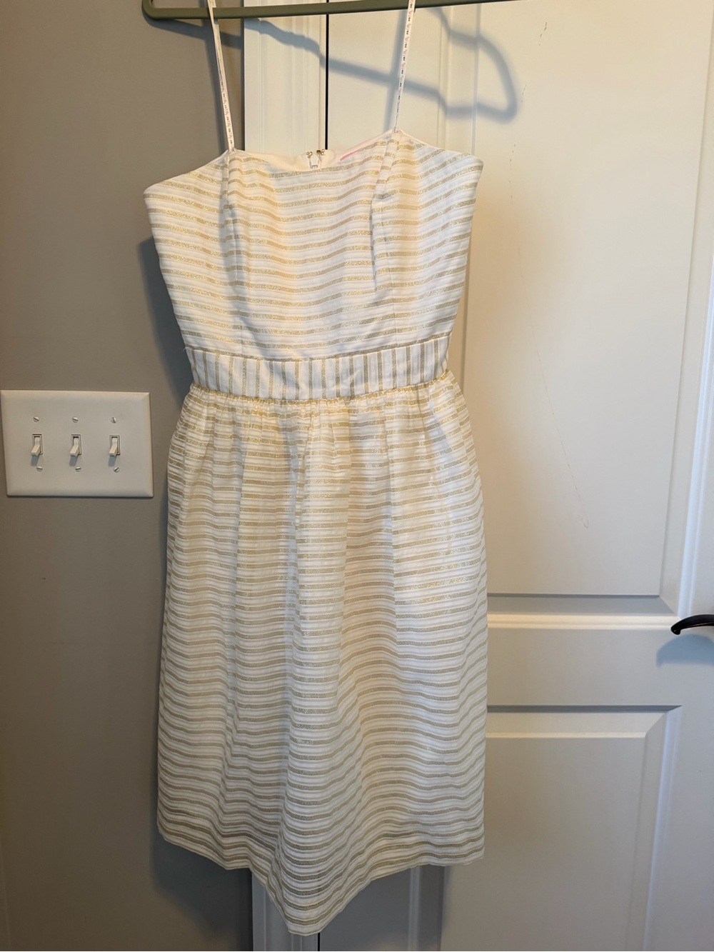 NWT Lilly Pulitzer White Dress with Gold Metallic Stripes